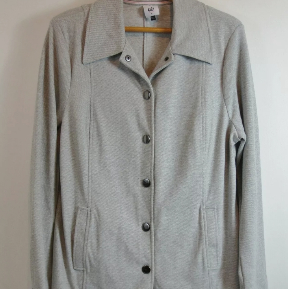 Cabi 5855 ATC Calvary Jacket Womens Size Large Gray Twill Weave Snap Buttons